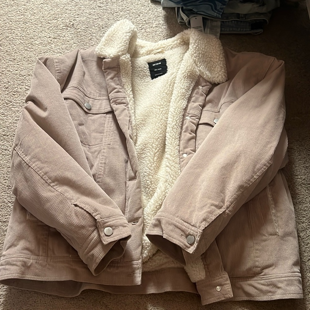 Cotton On Sherpa Lined Beige/Stone Corduroy Jacket